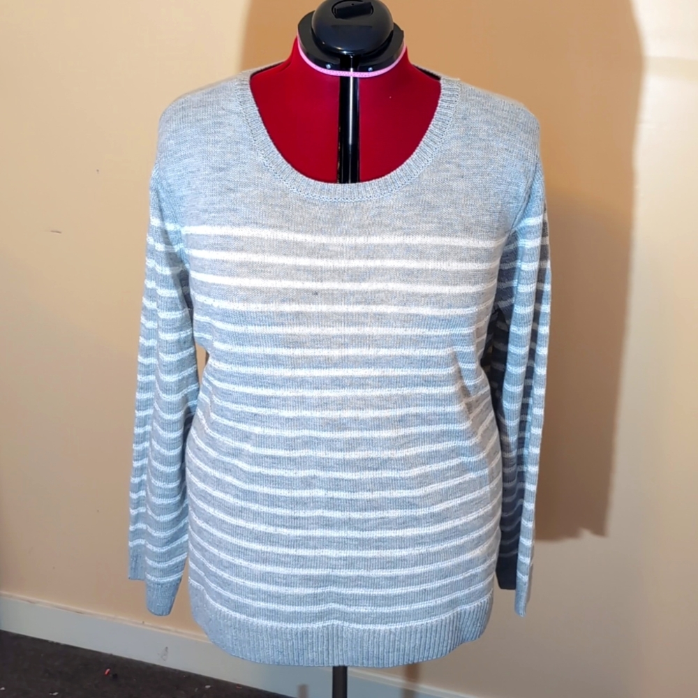 Joe Fresh| NWT Grey White Striped Sweater With Sparkly Sequined Effect